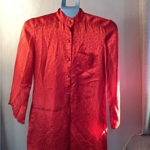 Diane Gilman for Cabal Elegant Red Button-Up Blouse, red pearl buttons